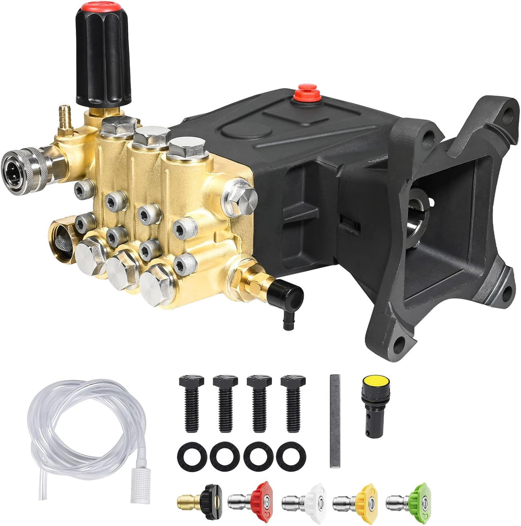 YAMATIC Horizontal Triplex Plunger Pressure Washer Pump 1" Shaft 4000 PSI 3.5 GPM, Replacement for Simpson AAA 90034, 90039,90038, Honda GX340, GX390, GX270 for Industrial Gas Powered Washers