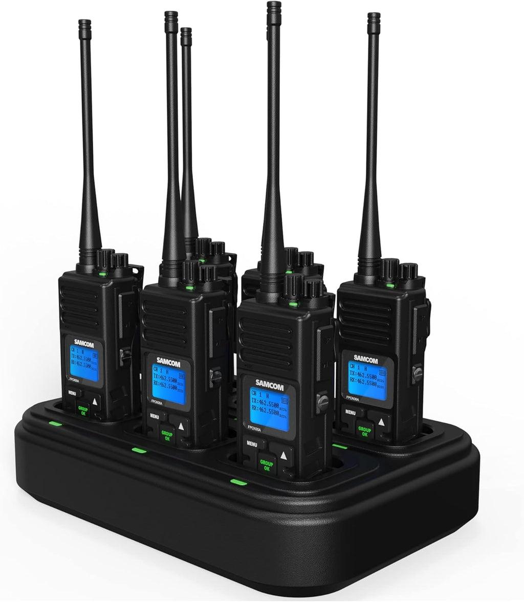 SAMCOM FPCN30A Two Way Radio Commercial with Gang Charger, Rechargeable 2 Way Radio,5W Walkie Talkie High Power, UHF Radios for Warehouse,Churches,Jobsite (6 Pcs Radio + Charger Gang)