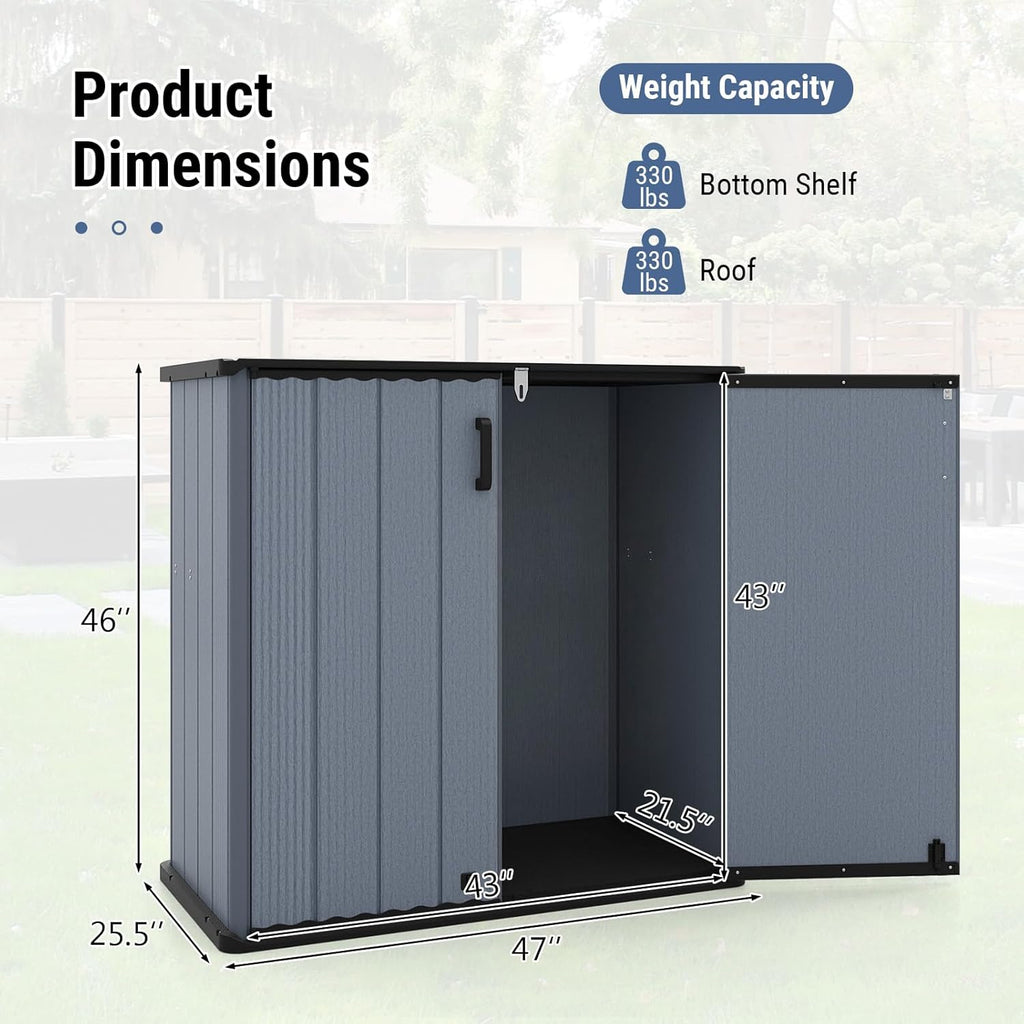 Tangkula 23.5 Cu.ft Outdoor Storage Shed, All-Weather Resin Patio Storage Box with Floor & Lockable Door, Waterproof Deck Box for Garden Tools, Pool Accessories
