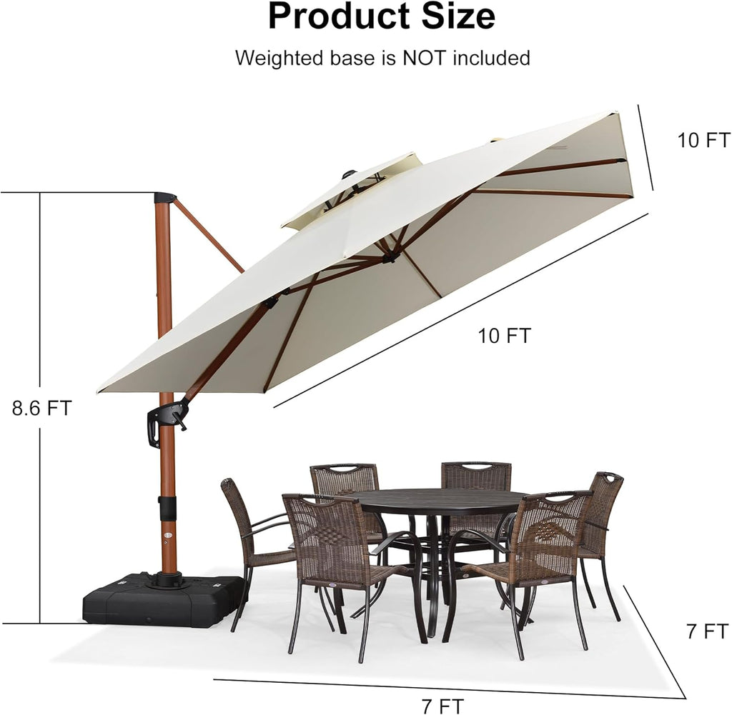 PURPLE LEAF 10ft Patio Umbrella Outdoor Square Umbrellas Large Cantilever Umbrella Windproof Offset Umbrellas Heavy Duty Sun Umbrella for Garden Deck Pool Patio, Cream