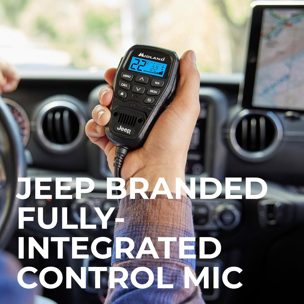 Midland - MXT275 Jeep Branded MicroMobile GMRS Radio - 15 Watts Two-Way Radio with Integrated Control Microphone - Overland Tractors Detachable External Magnetic Mount Antenna - 8 Repeater Channels