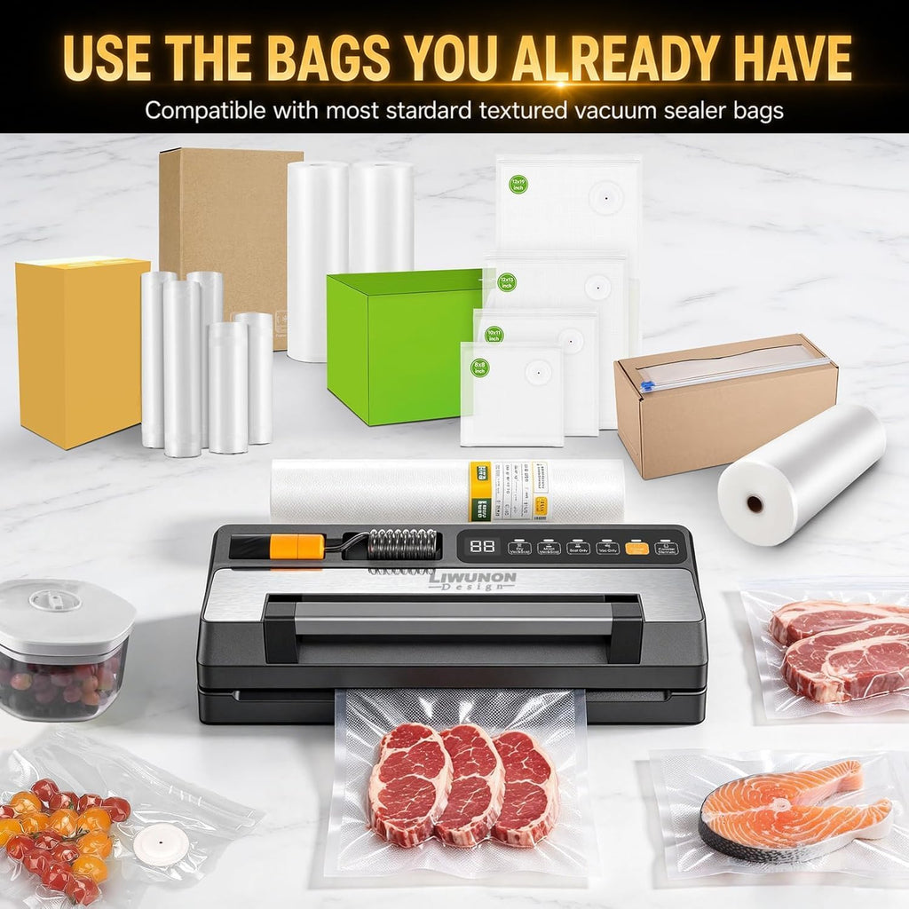 Next-Gen Vacuum Sealer Machine, Food Vacuum Sealer with Powerful Suction Pump, Dual-System for Valve&Textured Bags, Canisters & Marinate, Dual-Heat Seal for Dry&Moist Food, Built-in Cutter&Bag Storage