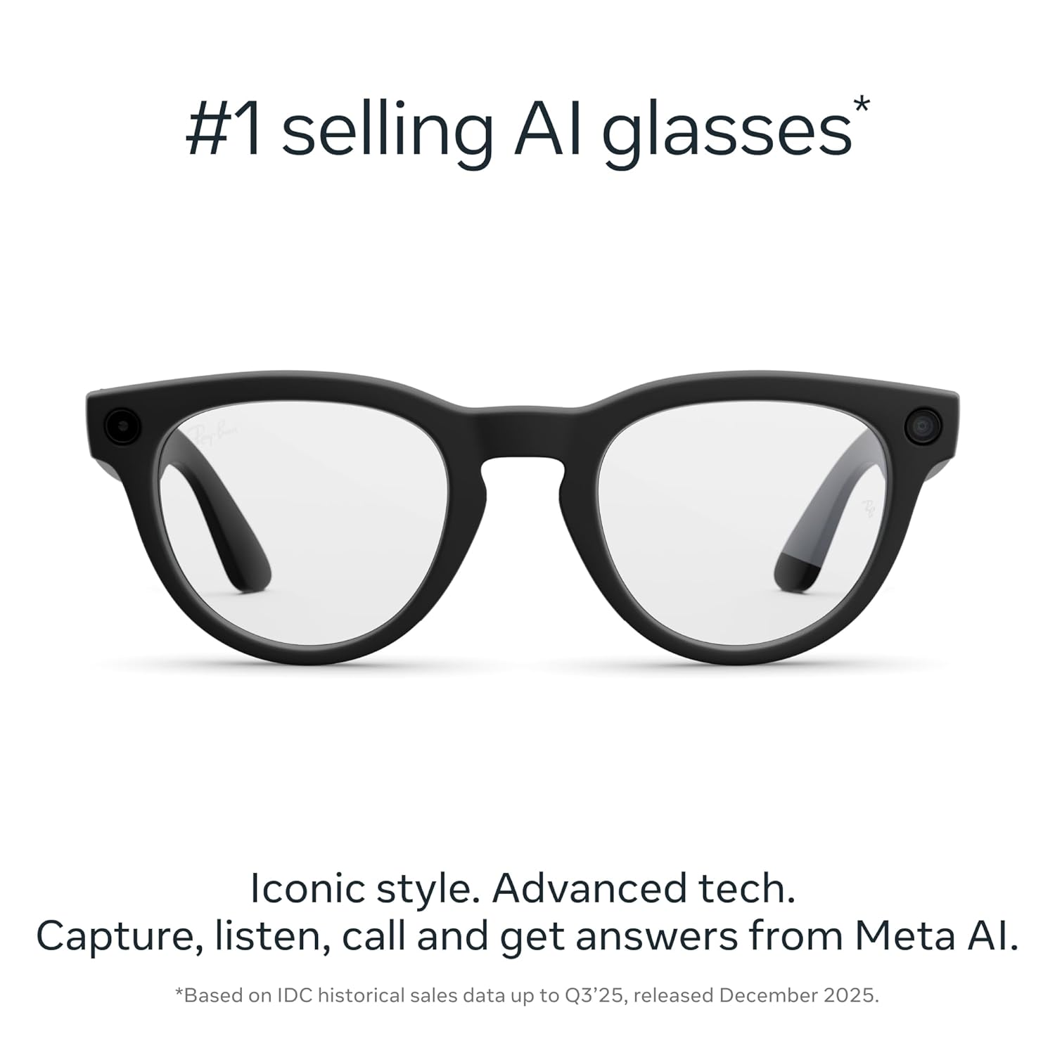 Ray-Ban Meta (Gen 2), Headliner, Matte Black | Smart AI Glasses for Men, Women — 2x Battery Life — 3K Ultra HD Resolution — 12 MP Ultra-Wide Camera, Audio, Video — Clear Lenses — Wearable Technology