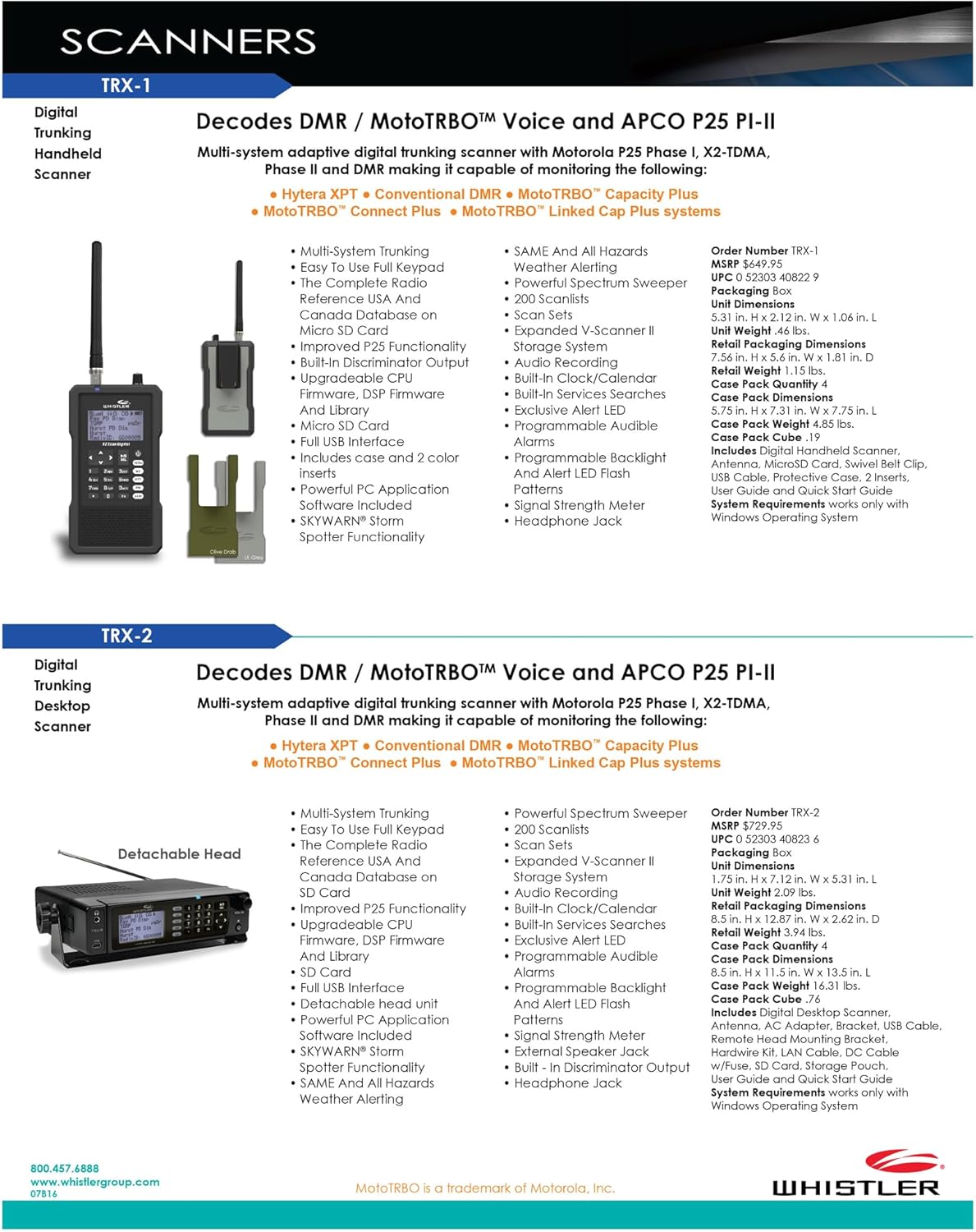 Whistler TRX-1 Handheld Digital Police Scanner Radio – Portable Scanner with EZ Scan, APCO P25 Phase I & II, DMR, NXDN, and USA/Canada Database – Black