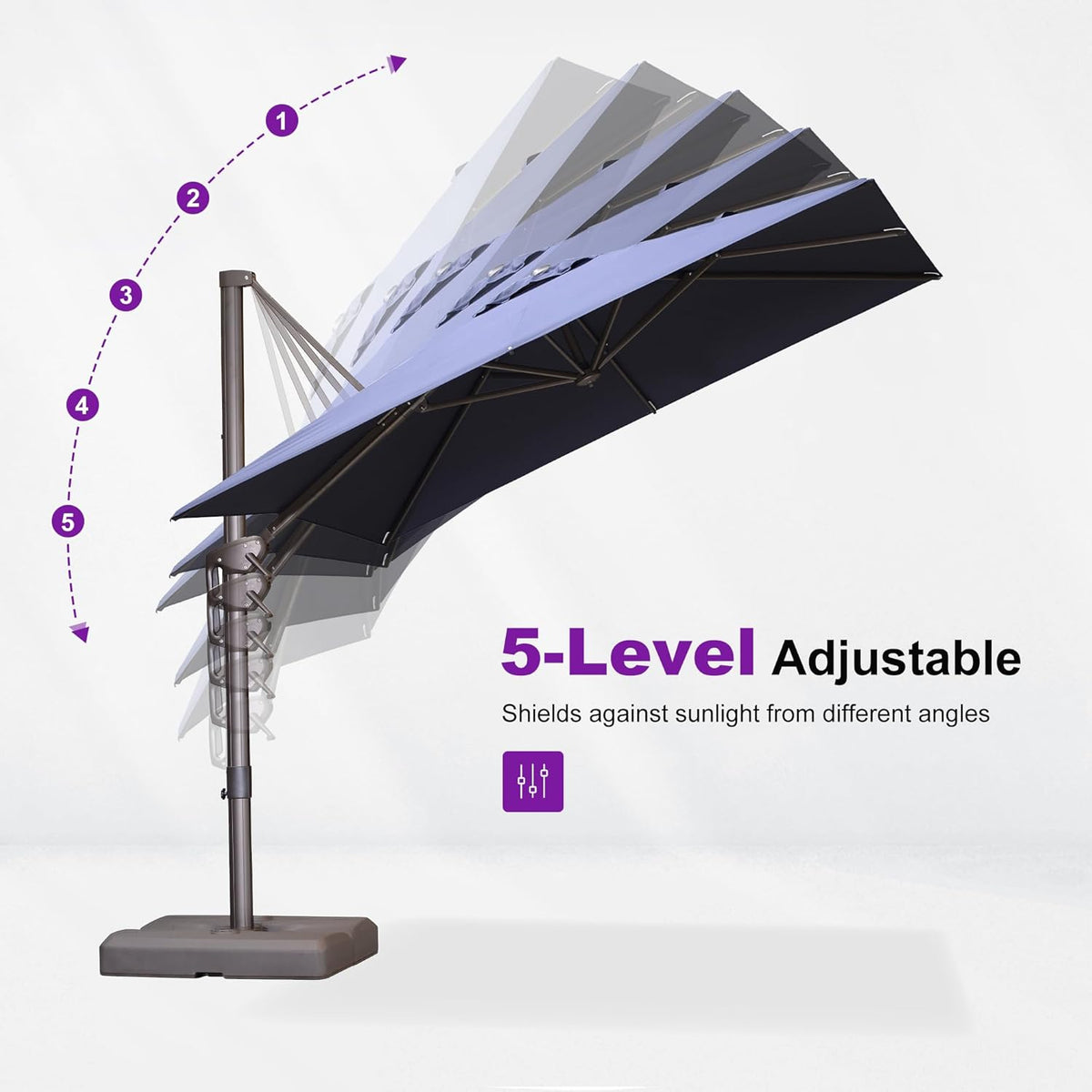PURPLE LEAF 10' X 10' Patio Cantilever Umbrella with Base Included Antique Bronze Square Outdoor Umbrella with 360° Rotation and Aluminum Offset Hanging for Garden Backyard Pool, Navy Blue