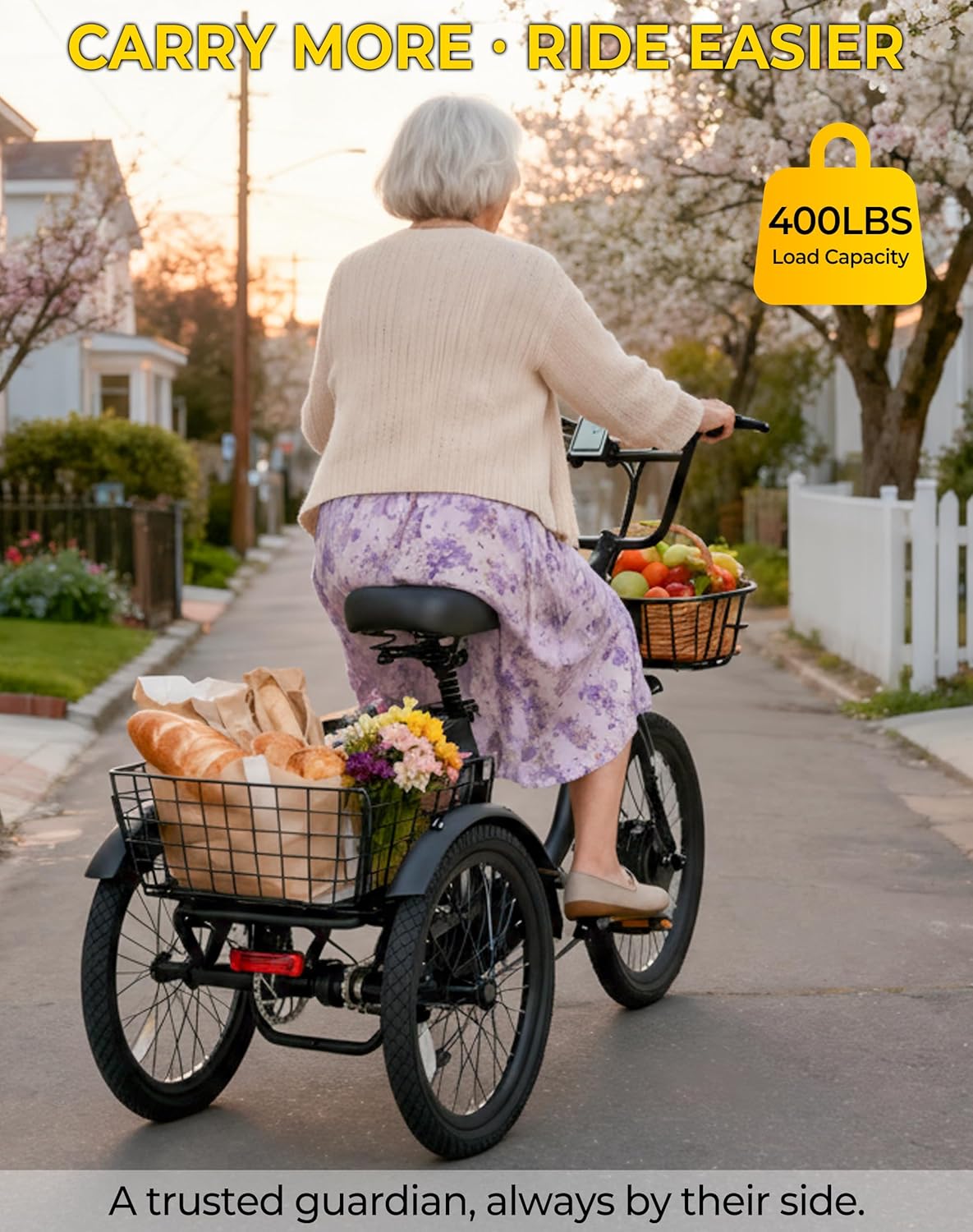 Skeri Electric Trike, Peak 1000W Electric Tricycle for Adults, 20" Folding 3-Wheel Electric Bike, Step-Thru E Trike with 624WH Removable Battery and Large Basket, Black