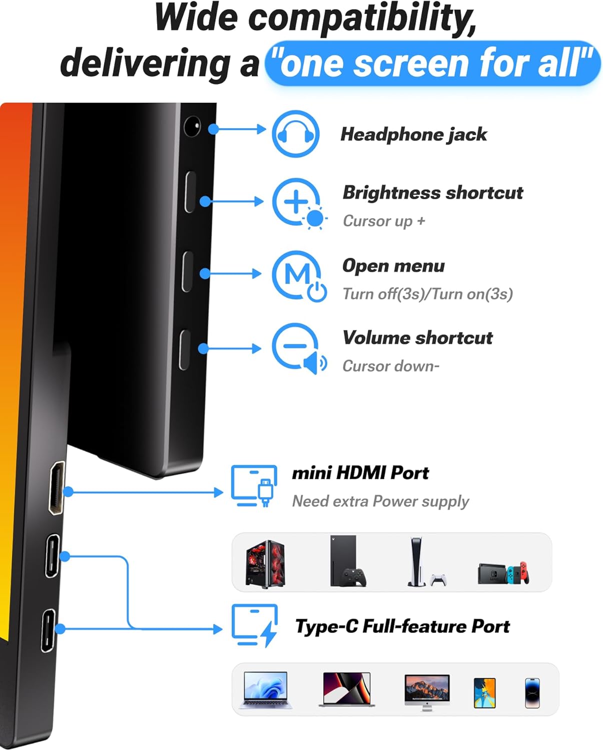 Ingnok Portable Monitor, Ultra Slim 15.6 Inch FHD IPS Laptop Screen Extender with Adjustable Stand, USB C Compatible, Ideal for Travel and Office