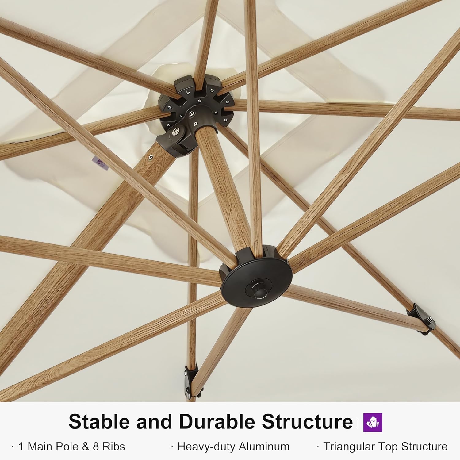 PURPLE LEAF 10' x 13' Rectangle Patio Cantilever Umbrella Large Hanging Umbrella Teak Finished Aluminum Frame Windproof Offset Outdoor Sun Umbrellas for Beach Pool Deck, Cream