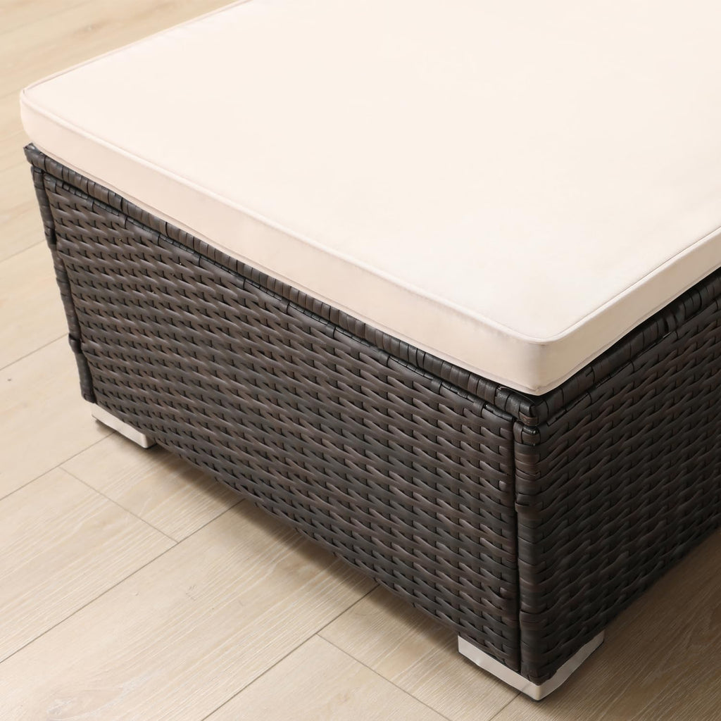 Outside Patio Adjustable Chaise Lounge and Side Table, Outdoor Wicker Lounge Chairs with Coffee Table, Folding Chaise Lounger with Cushions for Poolside Deck Lawn Beach Yard Pool