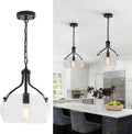 1-Lights Modern Pendant Lights Kitchen Island, Matte Black Pendant Light Fixtures with 11.8" Clear Glass Shade, Industrial Hanging Chandelier for Kitchen Entryway Bedroom Foyer