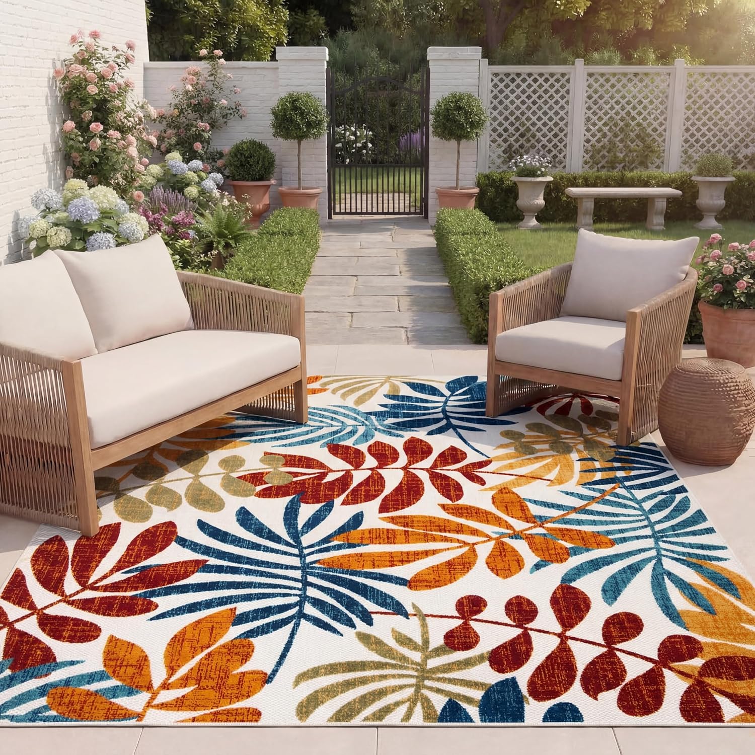 SAFAVIEH Washable Rug Outdoor Cabana Collection - 8' x 10', Cream & Red, Non-Shedding & Easy to Clean, Ideal for Patio, Backyard, Mudroom (CBN814A)