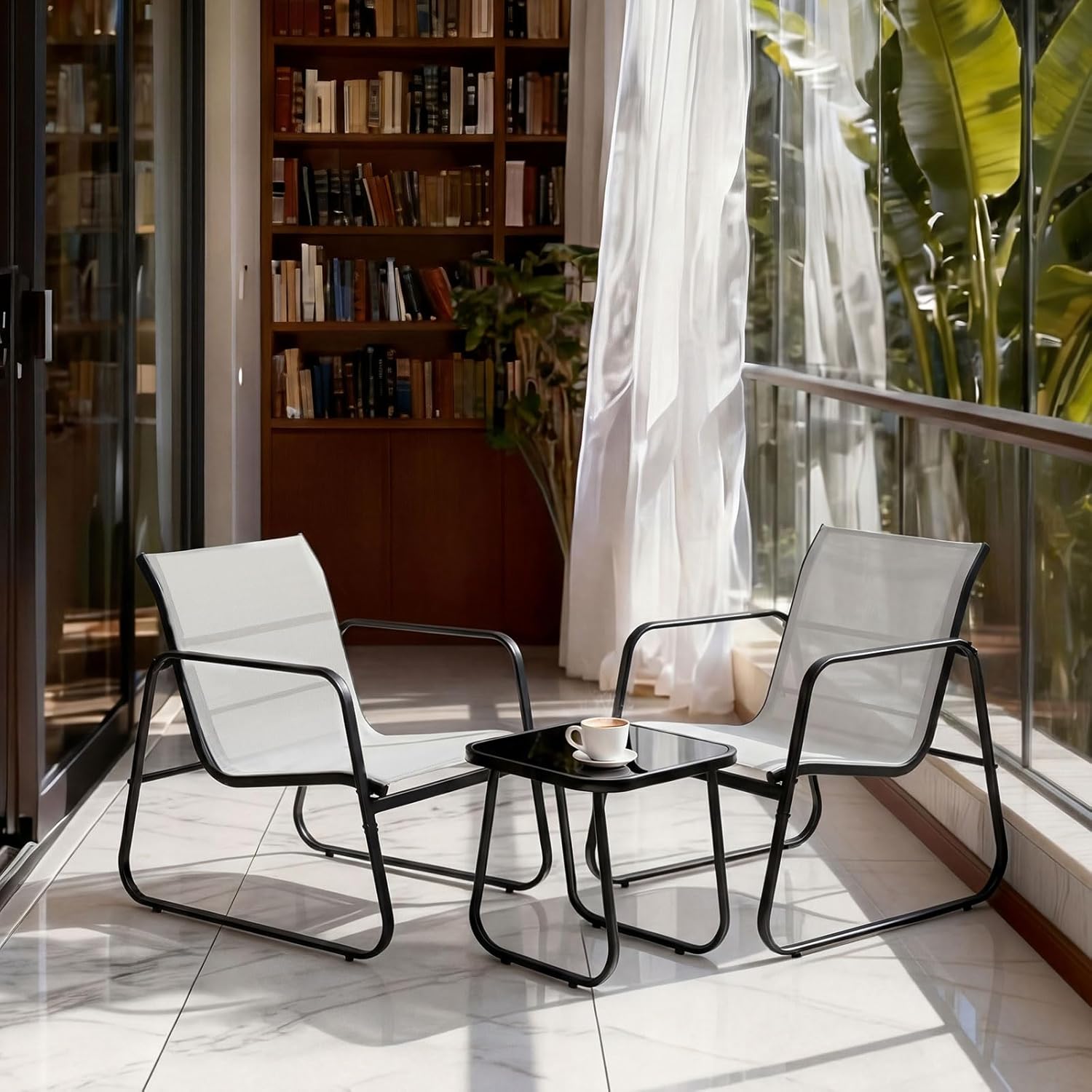 DUMOS 3 Piece Patio Furniture Set .Outdoor Patio Furniture Set with Table and Chairs, Patio Sectional Bistro Sets for Lawn, Garden, Balcony, Poolside Gray