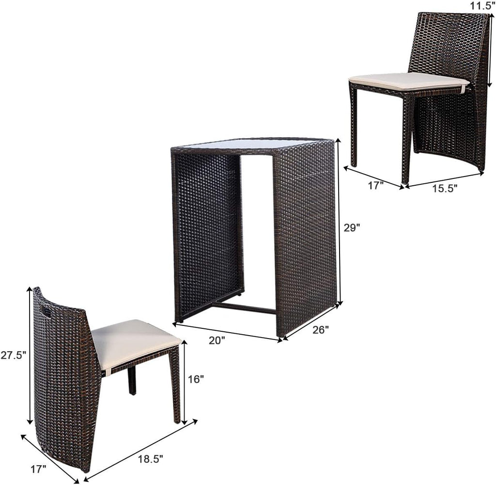 COSTWAY 3 PCS Cushioned Outdoor Wicker Patio Set Garden Sofa Seat No Assembly