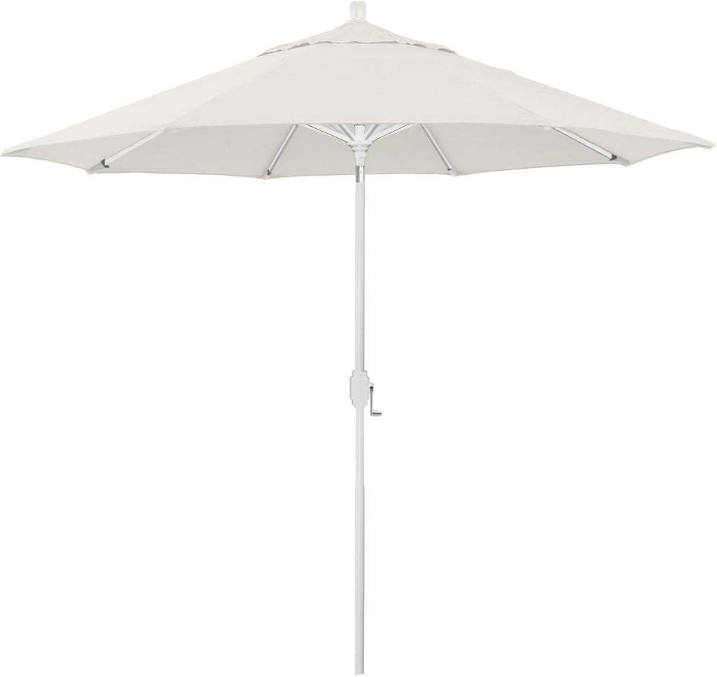 California Umbrella 12-Year-Non-Fading, 9Ft Premium Sunbrella Patio Umbrella, Hand-Crank, Button-Tilt, White Frame, Natural Fabric