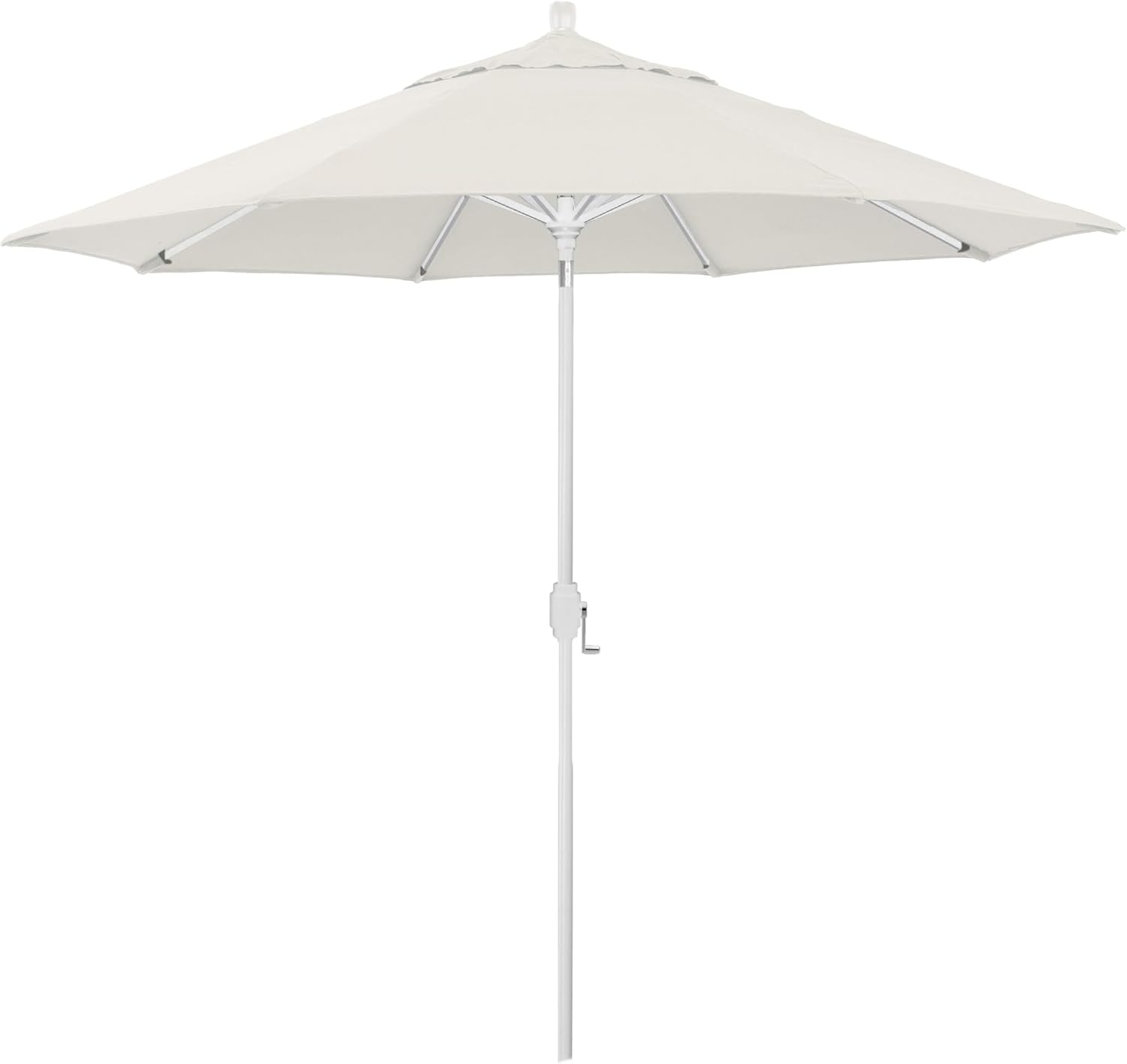 California Umbrella 12-Year-Non-Fading, 9Ft Premium Sunbrella Patio Umbrella, Hand-Crank, Button-Tilt, White Frame, Natural Fabric