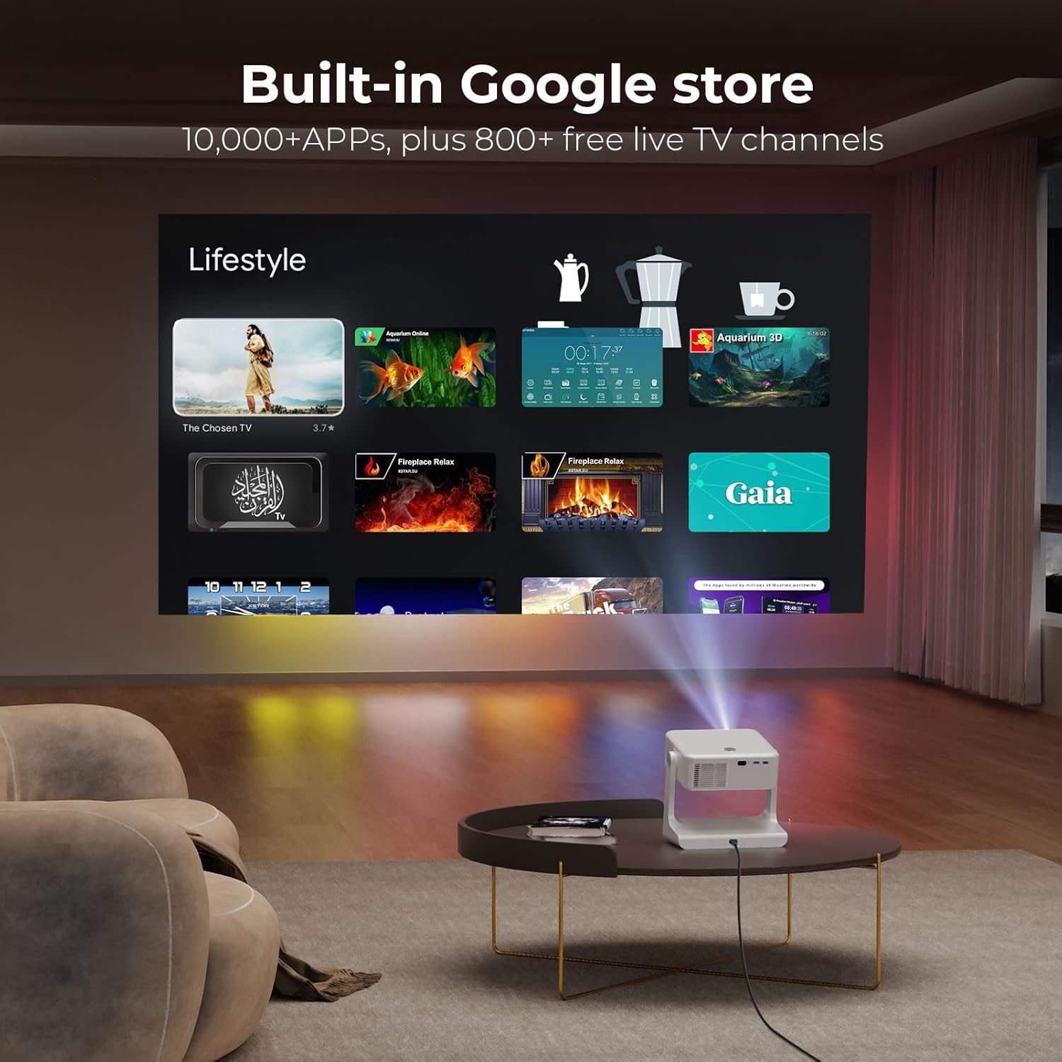Outdoor-Projector-4K Built-in Google TV/180°Rotatable Stand/Voice Control/E-Focus,Sovboi Smart-Movie-Projector with WiFi6 and Bluetooth, 2500 Brightness Portable-Proyector for 10,000+ Streaming Apps