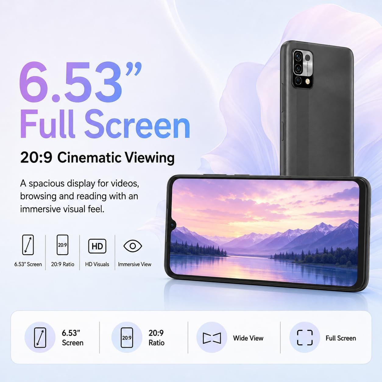 UMIDIGI Unlocked Cell Phone, Power 5 Smartphone 4+128GB, Helio G25 Octa-Core 6150mAh, 6.53 HD Display Phones with 16MP+8MP Camera, 4G Dual SIM, Infrared Thermometer and Fingerprint&AI Face Unlock