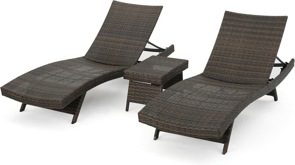 Christopher Knight Home Thira Outdoor Wicker Lounge Set with Side Table, Mix Mocha