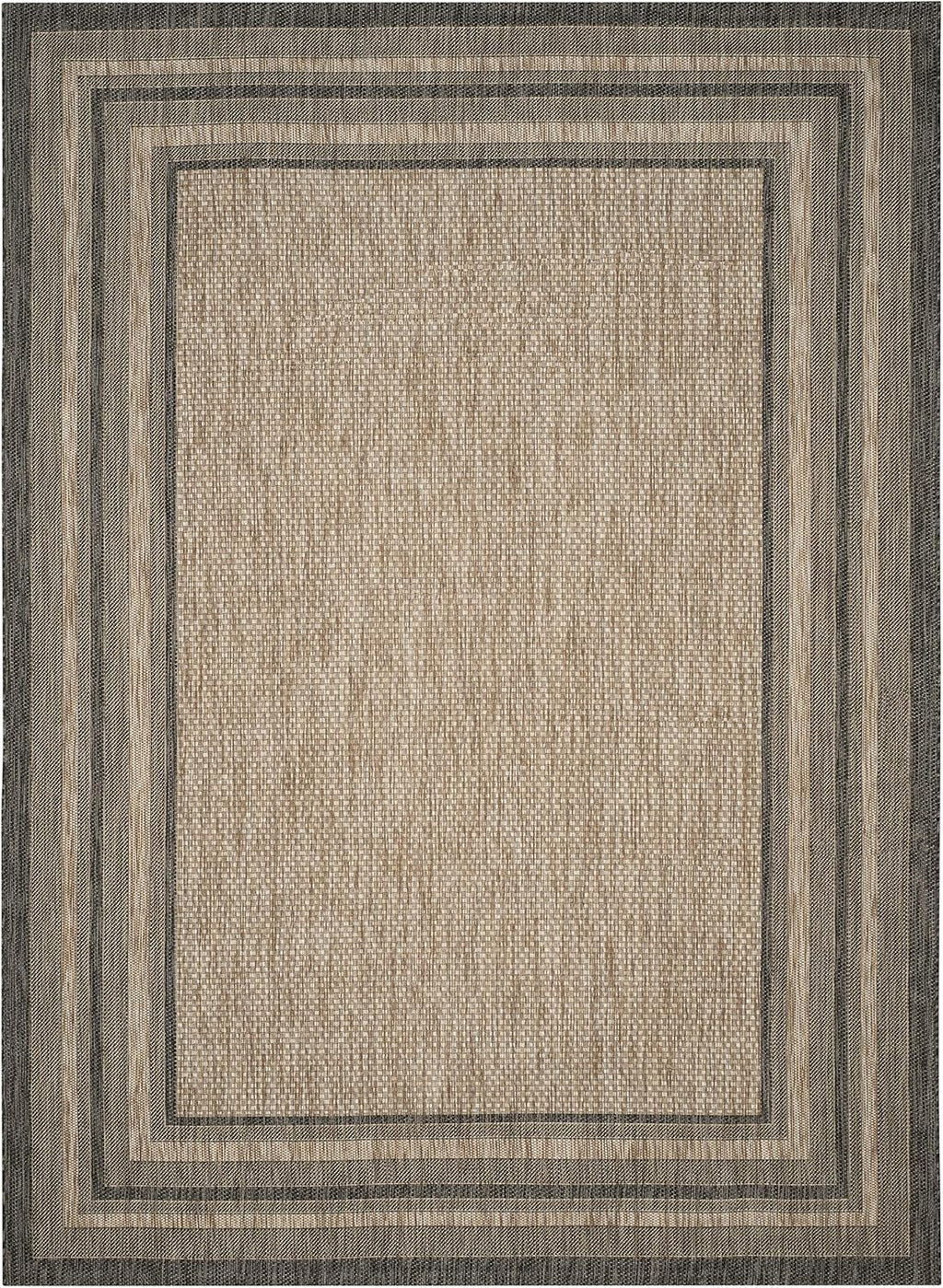 SAFAVIEH Washable Rug Outdoor Courtyard Collection - 10' x 14', Natural & Black, Non-Shedding & Easy Cleaning, Ideal for Patio, Backyard, Mudroom (CY8475-37312)
