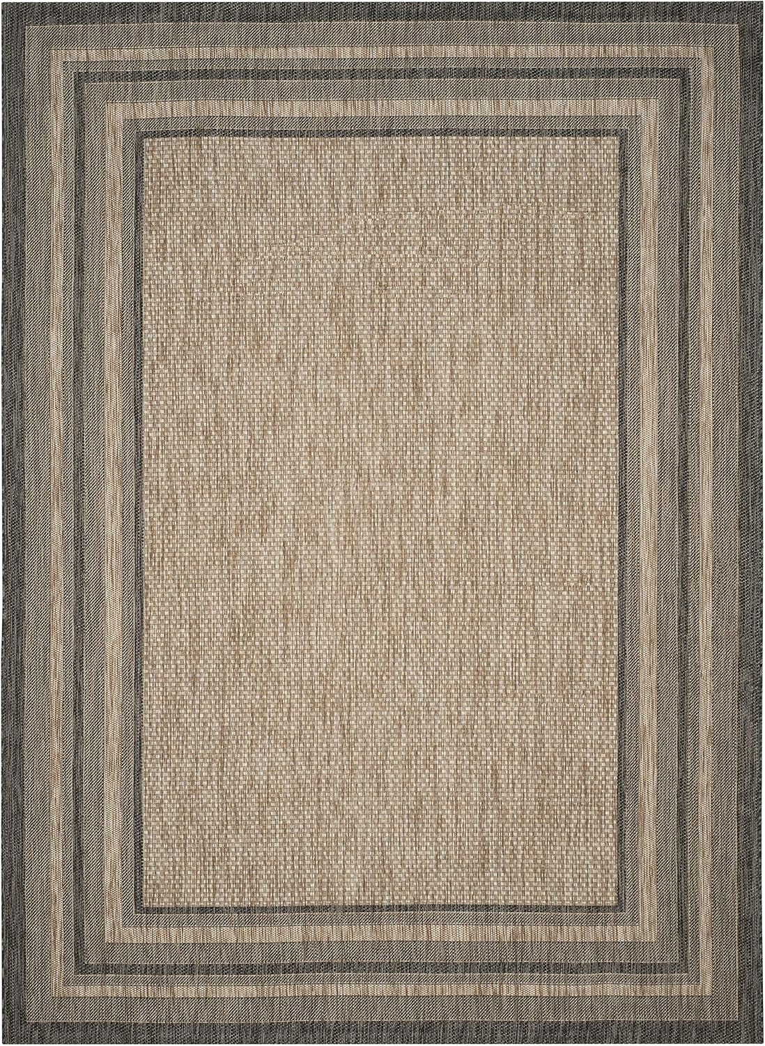 SAFAVIEH Washable Rug Outdoor Courtyard Collection - 10' x 14', Natural & Black, Non-Shedding & Easy Cleaning, Ideal for Patio, Backyard, Mudroom (CY8475-37312)