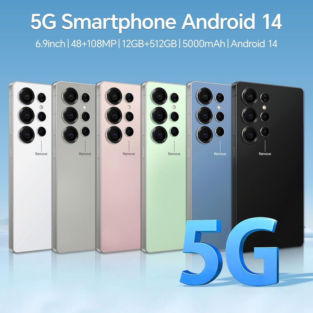 Unlocked Cell Phones P25, Smartphone with Built-in Pen, Android 14 Cell Phone, 12GB RAM+512GB Storage, 6.9'' HD Display, 108MP+48MP Camera, 5000mAh Long-Lasting Battery, Dual SIM/Face ID/GPS/WiFi