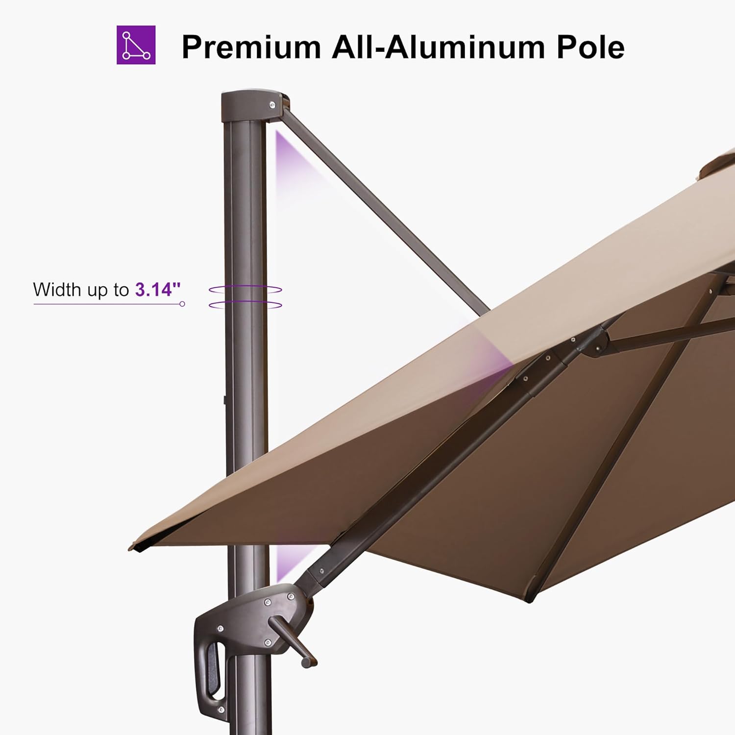 PURPLE LEAF 10' X 10' Patio Cantilever Umbrella with Base Included Antique Bronze Square Outdoor Umbrella with 360° Rotation and Aluminum Offset Hanging for Garden Backyard Pool, Taupe