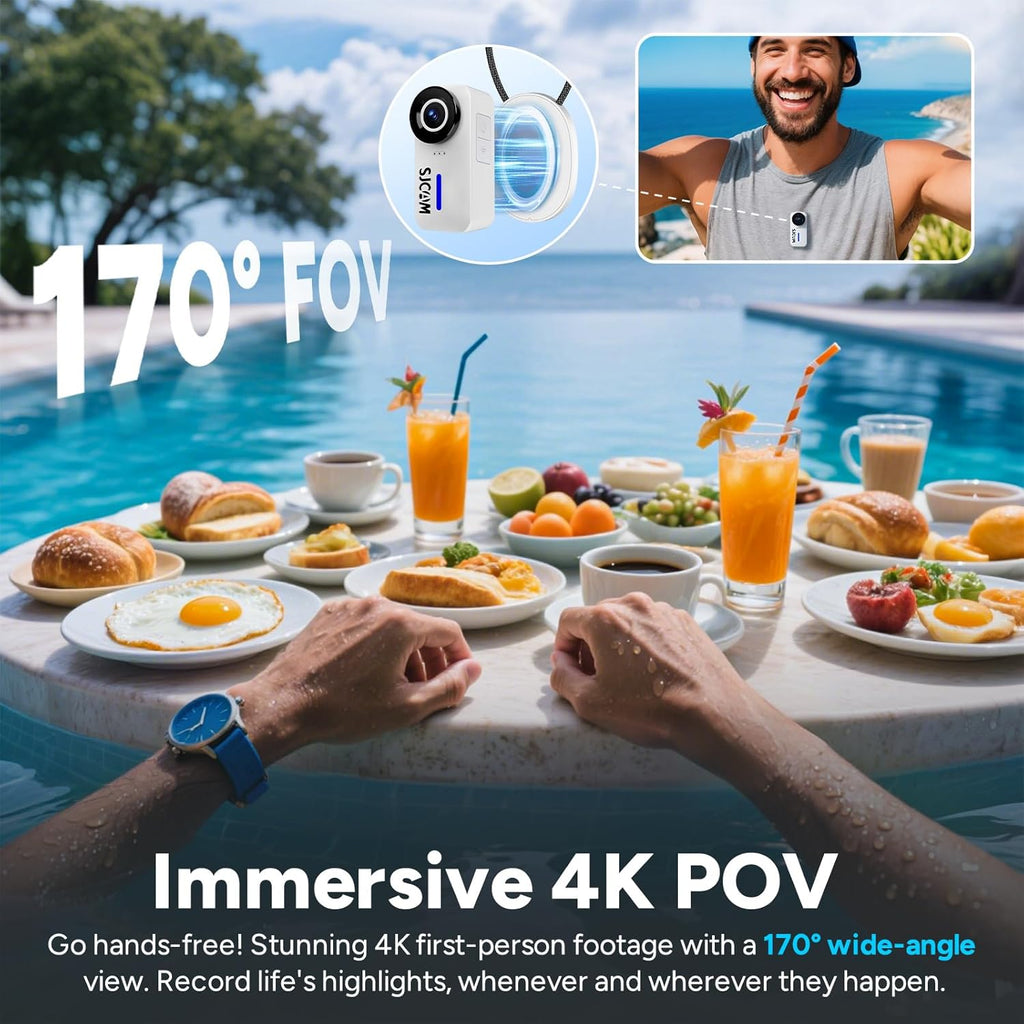 SJCAM C110+ 4K Mini Body Camera with 6-Axis Gyro Stabilizer,170° Wide Angle Magnetic POV Wearable Action Cam, 30M Waterproof, 64GB Card, Hands-Free Recording for Helmet, Motorcycle & Vlogging