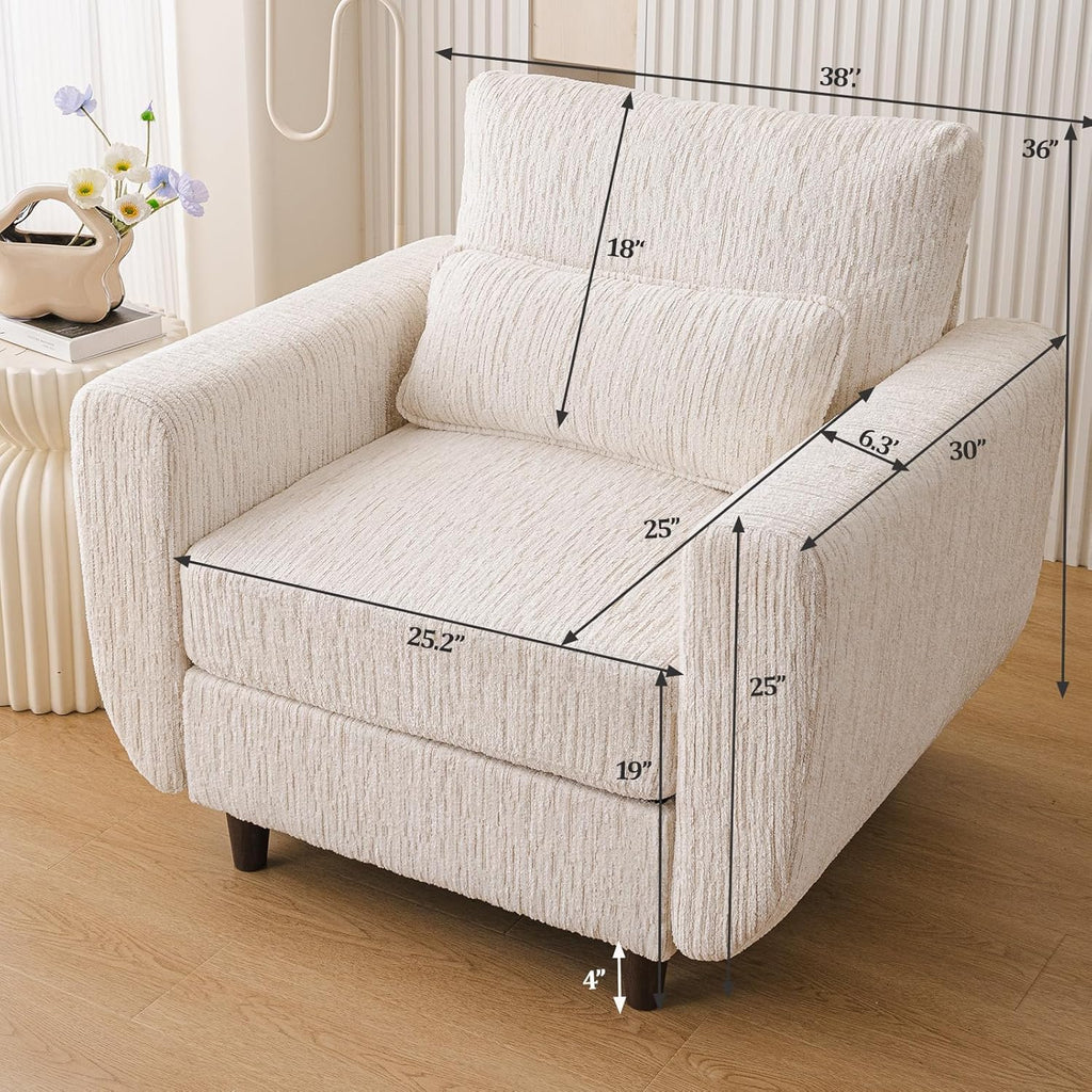 38'' Accent Chair with Under Seat Storage,Comfy Armchair with 25in Deep Seat,Large Chair with Lumbar Pillow,Upholstered Sofa Chair for Living Room,Bedroom,Reading Chair,Chenille,White