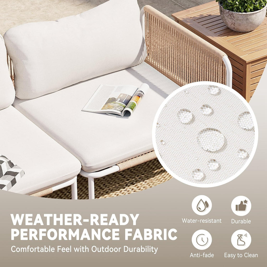 Crestlive Products Outdoor Patio Furniture Set, 4 Seater Modular Oversized Patio Conversation Set with Cushions, Modern Metal Sectional Outdoor Couch for Backyard, Deck, Porch, or Poolside, Beige
