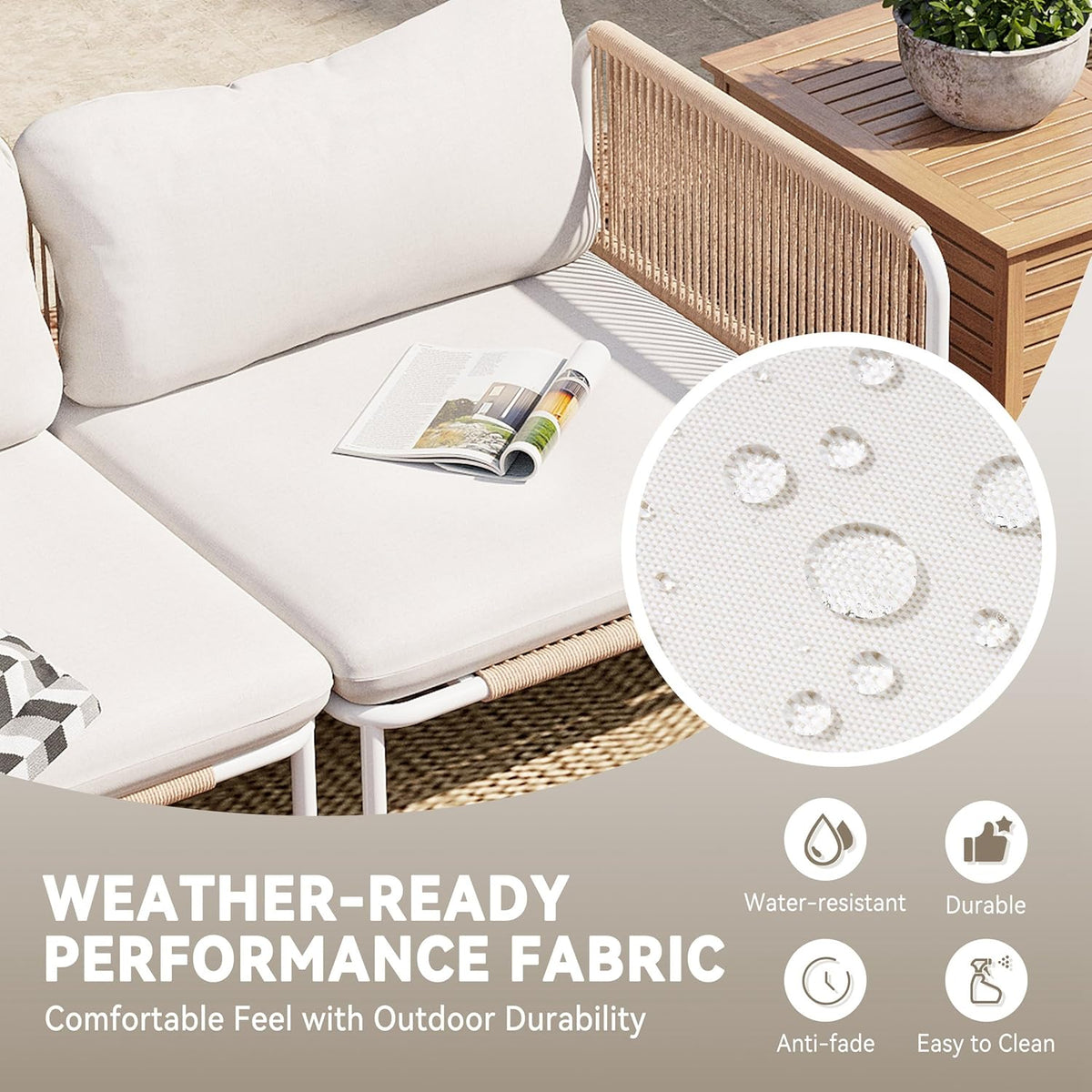 Crestlive Products Outdoor Patio Furniture Set, 4 Seater Modular Oversized Patio Conversation Set with Cushions, Modern Metal Sectional Outdoor Couch for Backyard, Deck, Porch, or Poolside, Beige