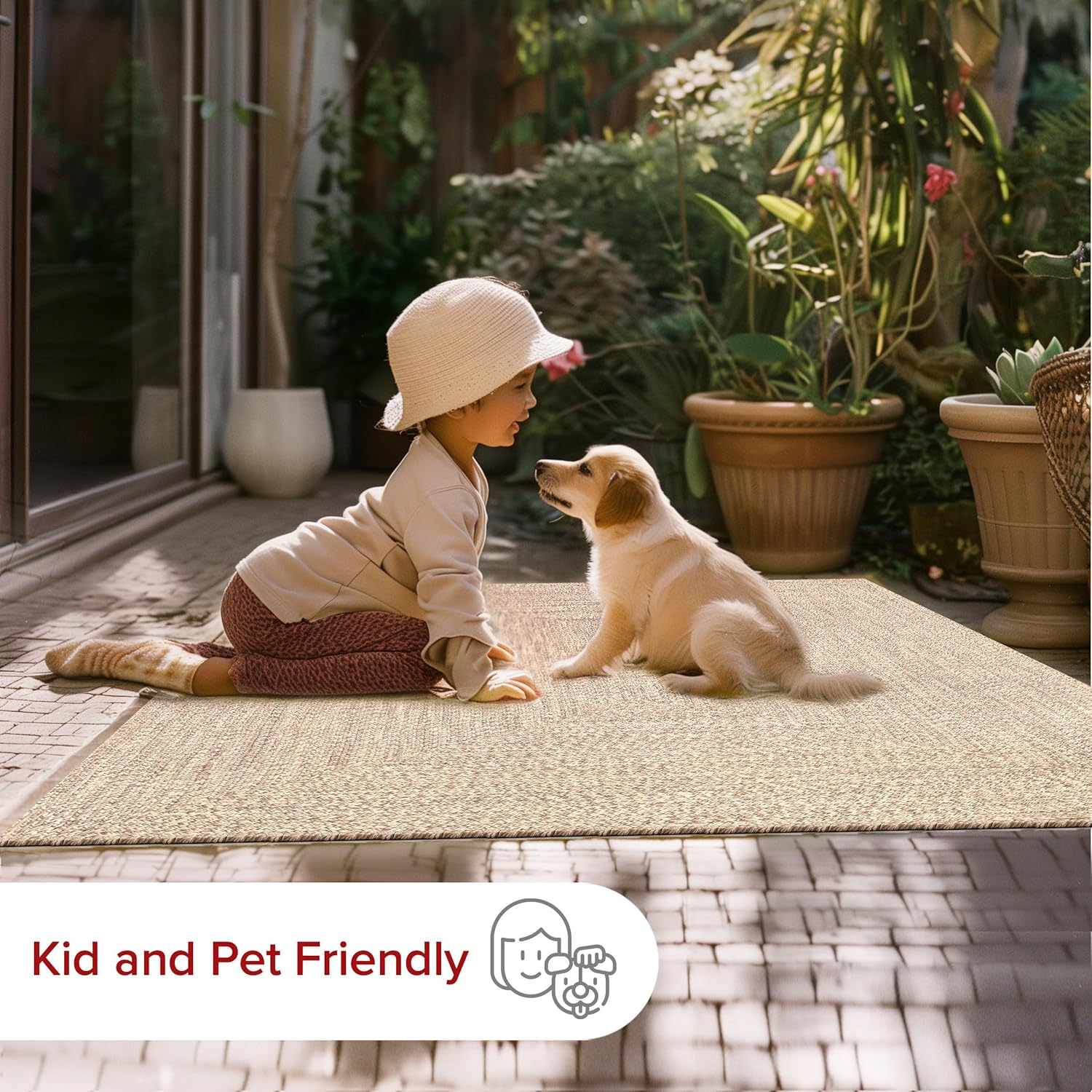 nuLOOM 5' x 8' Solid Hand Braided Indoor/Outdoor Area Rug, Pet-Friendly, High Traffic, Weather Resistant, for Patio, Balcony, Bedroom, Living Room, Dining Room, Wynn Tan