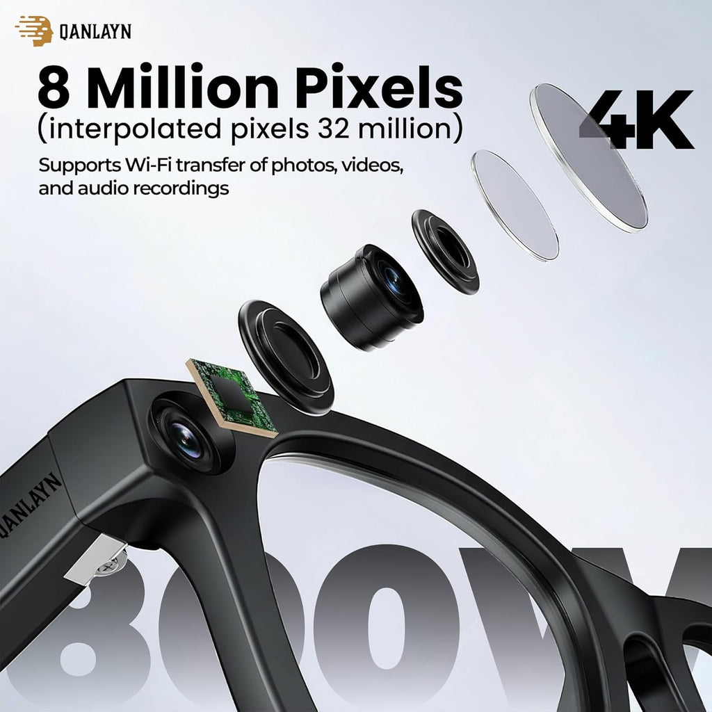 Smart Camera Glasses for Hands-Free Video & Travel Translation, 8MP HD POV Recording, AI Voice Control,Waterproof, photochromic Lenses