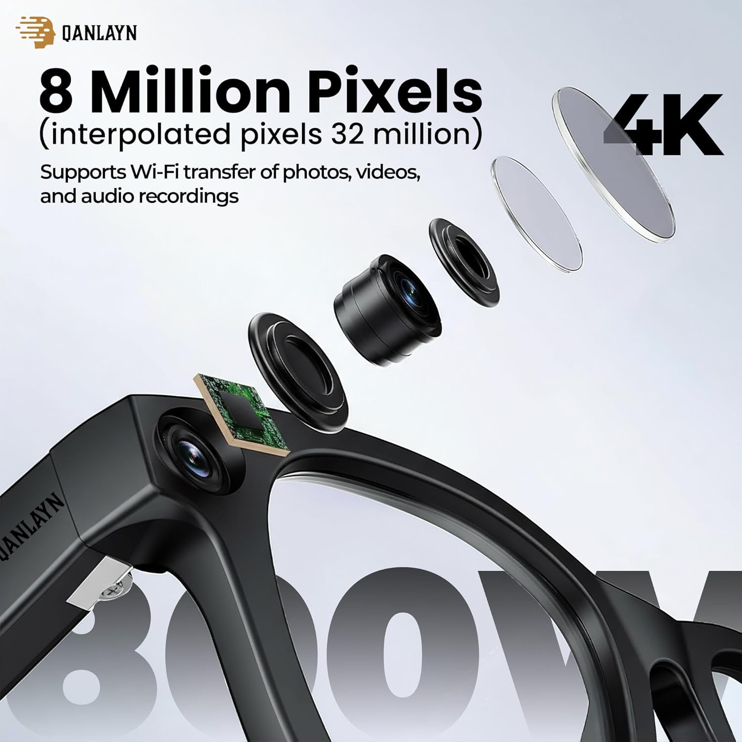 Smart Camera Glasses for Hands-Free Video & Travel Translation, 8MP HD POV Recording, AI Voice Control,Waterproof, photochromic Lenses