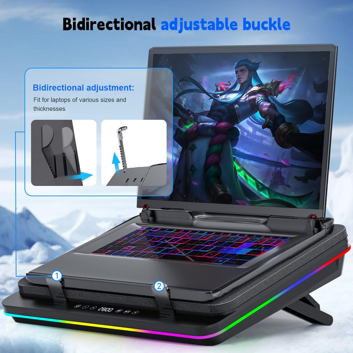 IETS GT600 RGB Laptop Cooling Pad Equipped with Gigantic Turbo-Fan（5.5inch Diameter）,Sealed Foam for Rapid Cooling Gaming Laptop,14.1-19.3 inch Laptop Cooler with 3-Port USB Hub,Dust Filter