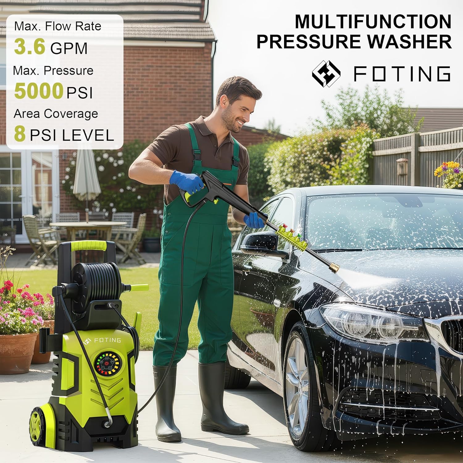 5000 MAX PSI P*ressure Washer 2026 NEW, Touch Screen 8 Level, 4 N*ozzles and F*OAM C*annon, P*ower Cleaner (Yellow)