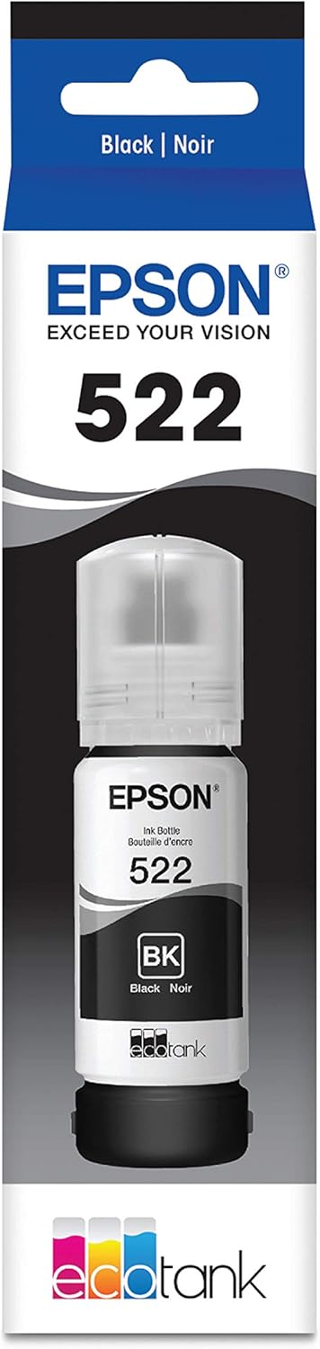 Epson EcoTank ET-2800 Wireless Color All-in-One Cartridge-Free Supertank Printer, Black, Medium & T522 EcoTank Ink Ultra-high Capacity Bottle Black (T522120-S)