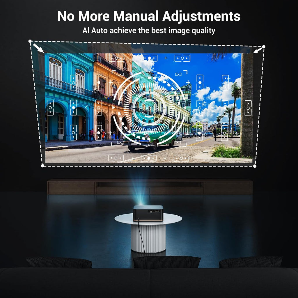 2000 ANSI 4K Decoding Projector with WiFi and Bluetooth, HAPPRUN Movie Home Theater with Auto Focus, 300'' Display for Indoor/Outdoor, Smart Proyector Compatible with Phone/TV Stick/PC/PS5