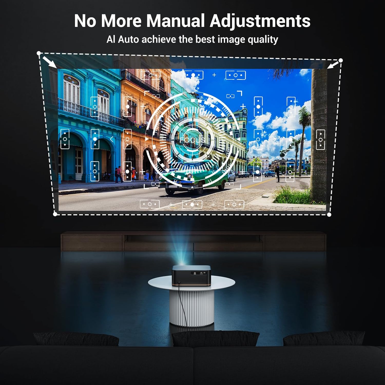 2000 ANSI 4K Decoding Projector with WiFi and Bluetooth, HAPPRUN Movie Home Theater with Auto Focus, 300'' Display for Indoor/Outdoor, Smart Proyector Compatible with Phone/TV Stick/PC/PS5