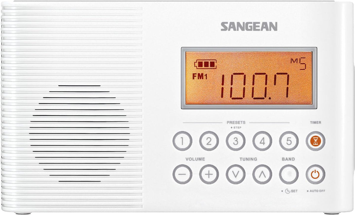 Sangean H201 Shower Radio AM/FM Waterproof, Weather Alert Radio, White