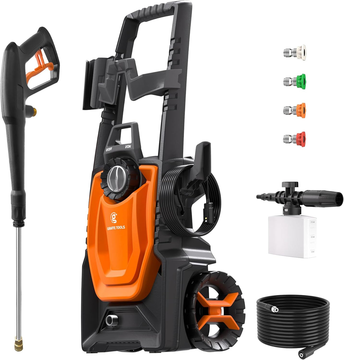 Giraffe Tools Electric Pressure Washer, 2400 PSI 2.3 GPM with 4 Quick-Connect Nozzles, 20FT Hose & Foam Cannon, Powerful Washer for Cars/Road/Driveways/Fences