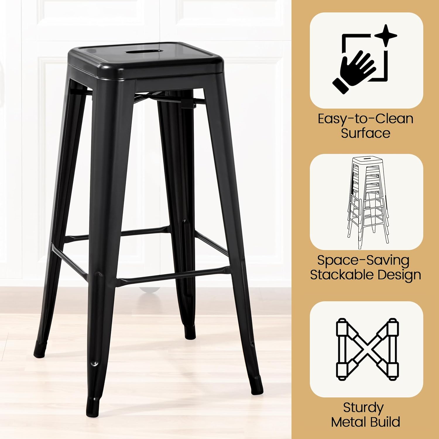 Yaheetech 30 Inch Metal Bar Stools Set of 4, Bar Height Backless Bartools, Industrial Stackable Bar Chairs with Footrest for Kitchen/Dining Room/Bistro/Patio, Black
