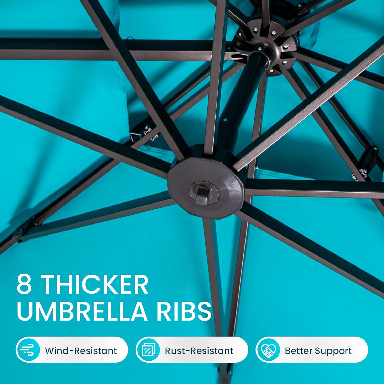 10x10 FT Cantilever Patio Umbrella Double Top Outdoor Square Large Heavy Duty Aluminum Offset Umbrellas with 7 Level Tilt 360-degree Rotation for Pool Garden Deck, Turquoise