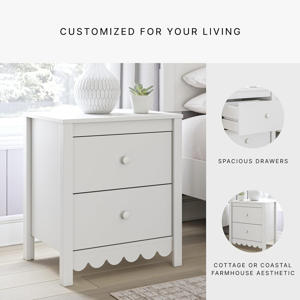 Signature Design by Ashley Hallityn Minimalist 2 Drawer Nightstand, Smooth-Gliding Drawers, Wood, 21.34" W x 15.94" D x 24.37" H, Matte White Finish