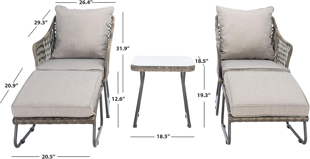 SAFAVIEH Outdoor Collection Narda Natural Grey/Grey Cushion 5-Piece Patio Chaise Lounge Set (PAT9018B-2BX)