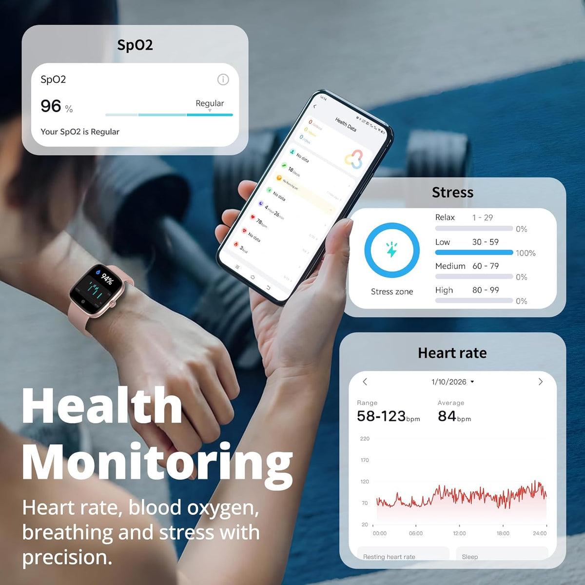 Smart Watch for Women, 1.83" HD Touchscreen Fitness Tracker, Bluetooth Calling, 110+ Sports Modes, Heart Rate SpO2 Sleep Monitor, DIY Dial, IP67 Waterproof, Compatible with Android & iOS