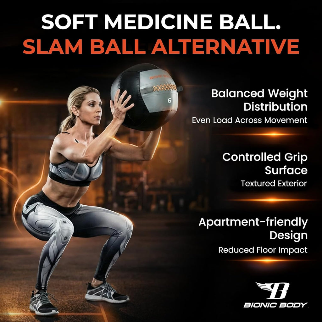 Bionic Body Soft Medicine Ball Weighted Slam Wall Ball for Cardio Workout and Core Training – Ideal for Squat, Lunge, and Partner Toss