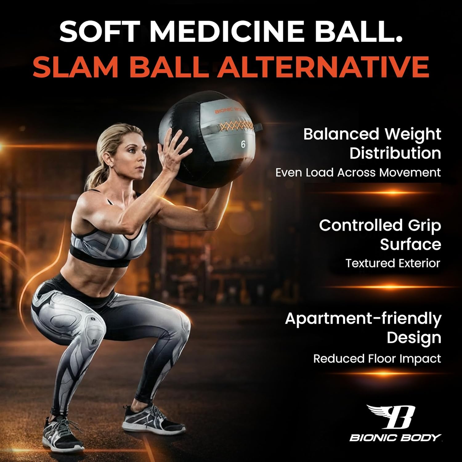 Bionic Body Soft Medicine Ball Weighted Slam Wall Ball for Cardio Workout and Core Training – Ideal for Squat, Lunge, and Partner Toss