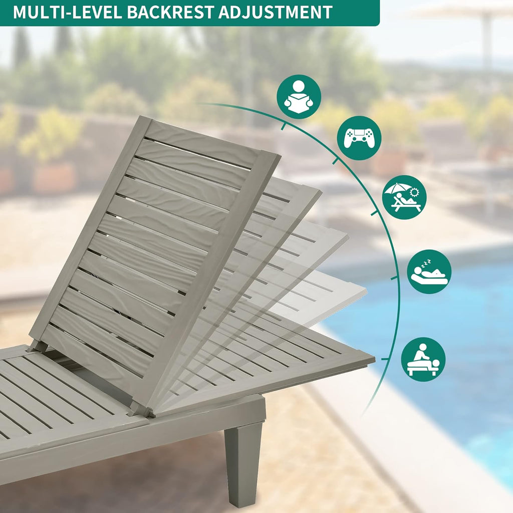 YITAHOME Chaise Lounge Chairs for Outside with Cushion & Adjustable Backrest, Sturdy Loungers for Patio Poolside, Easy Assembly & Waterproof & Lightweight with 265lbs Weight Capacity, Set of 2, Taupe
