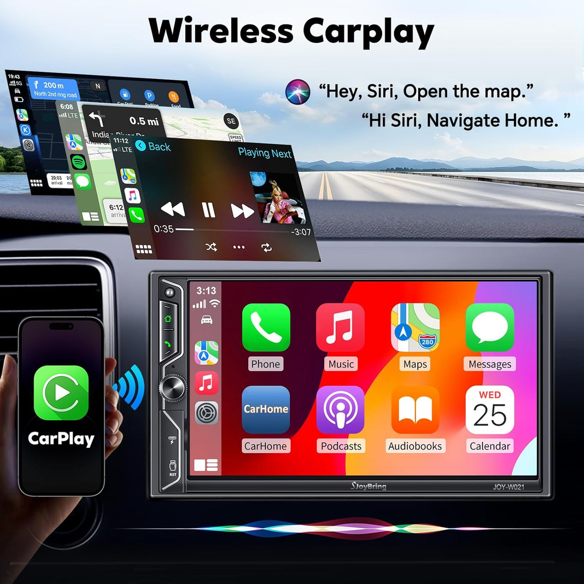 QLED Screen Upgrade 7" Double Din Car Stereo with Wireless Apple CarPlay and Android Auto, 240W Powerful Sound, 4.2-Channel Audio Output, Bluetooth, MirrorLink, Backup Camera, AM/FM Car Radio