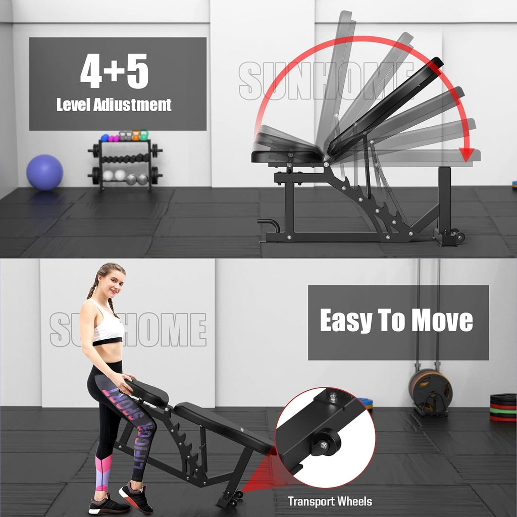 SunHome Smith Machine, Power Cage Squat Rack with Smith Bar, LAT Pull-Down Systems, Cable Crossover Machine and Cable Attachment for Home Gym